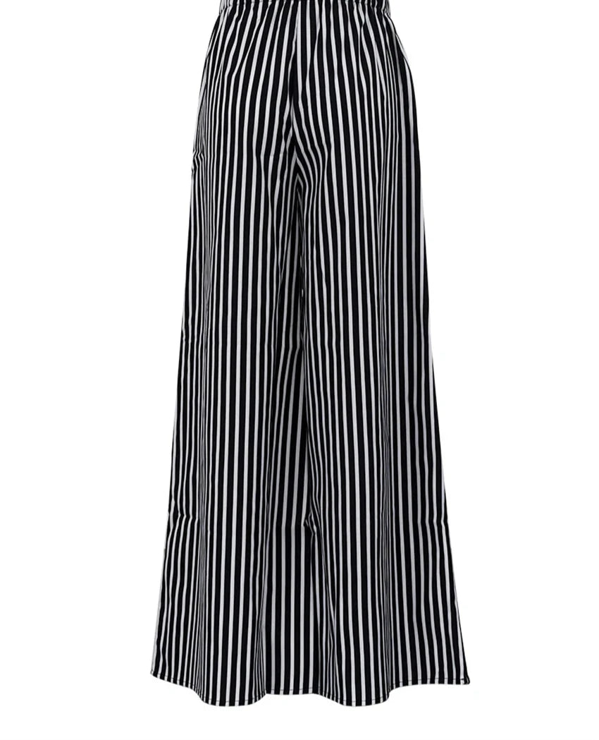 Women's Loose Stripe Print High Waist Wide Casual Classic Trousers