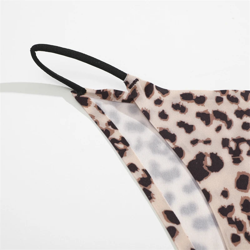 Women's Seamless Silk Underwear 3-Piece Set - Leopard Print Low-Waist Briefs