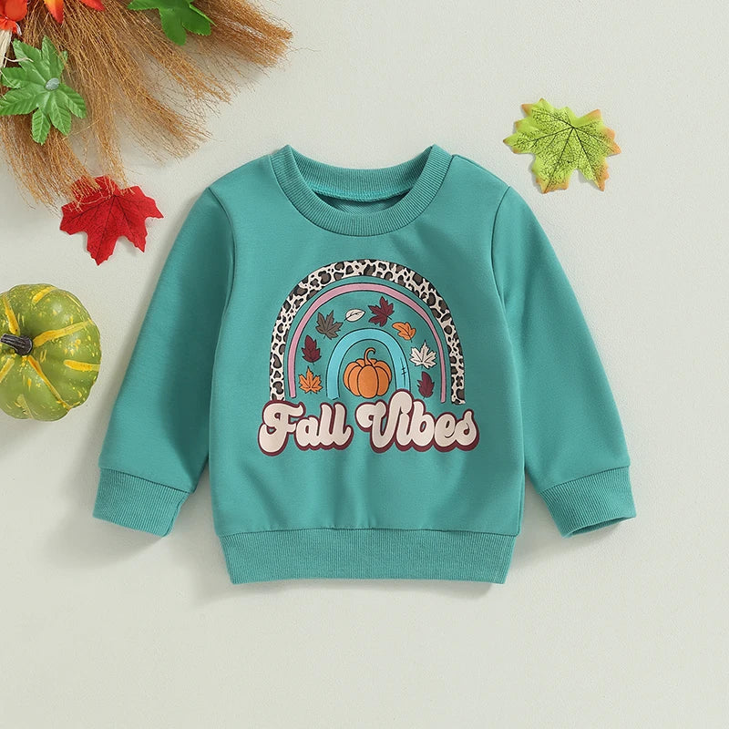 0-4Y Autumn Kids Boys Girls Sweatshirt T Shirts Long Sleeve Pumpkin Letters Print Pullover Halloween Clothes