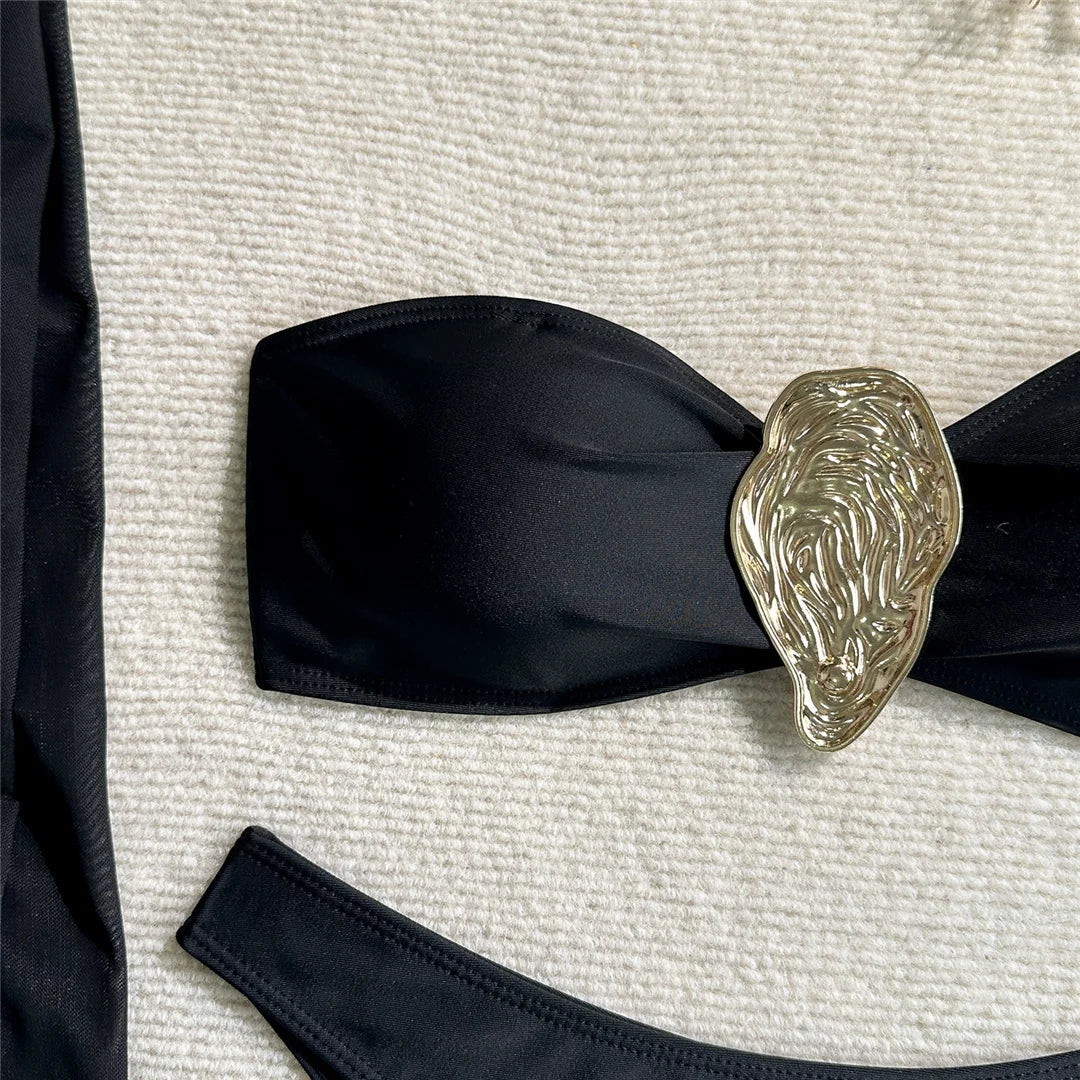 Metal Ring Bikini Set with Skirt