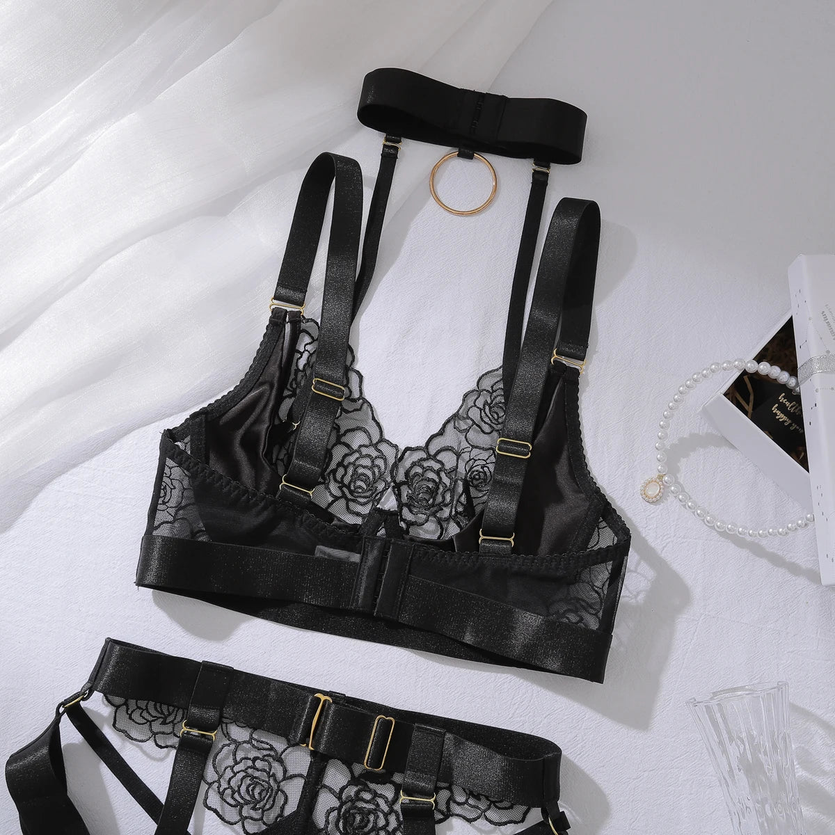 Women's Lingerie Lace Embroidery  Halter Bra Chest Suspenders Outfit