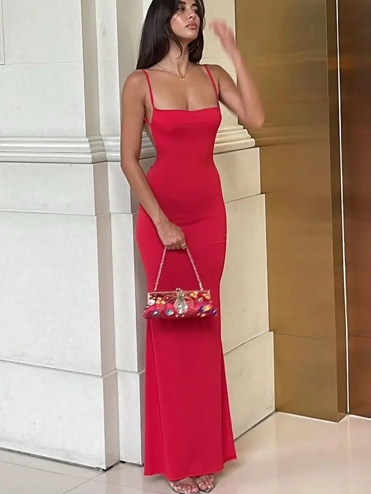 Women's Draped Backless Sleeveless Slip Maxi Dress