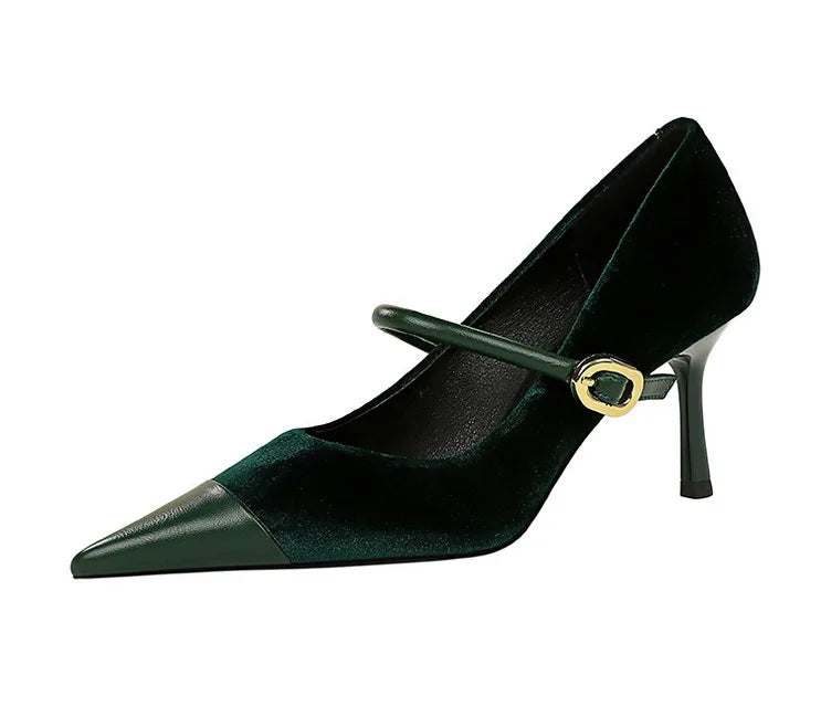 Suede Buckle Design Pumps - Pointed Toe Stilettos Available in 7cm and 10cm Heights