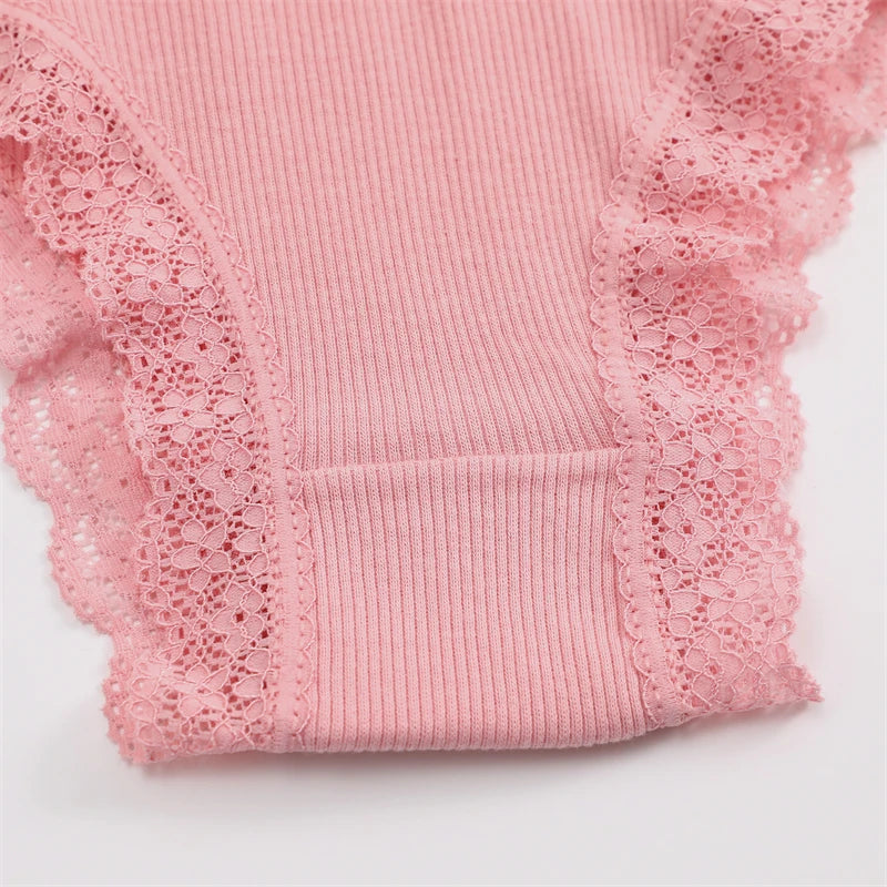 Women's Cotton Panties - 2 Pack Lace Brazilian Briefs Low-Waist