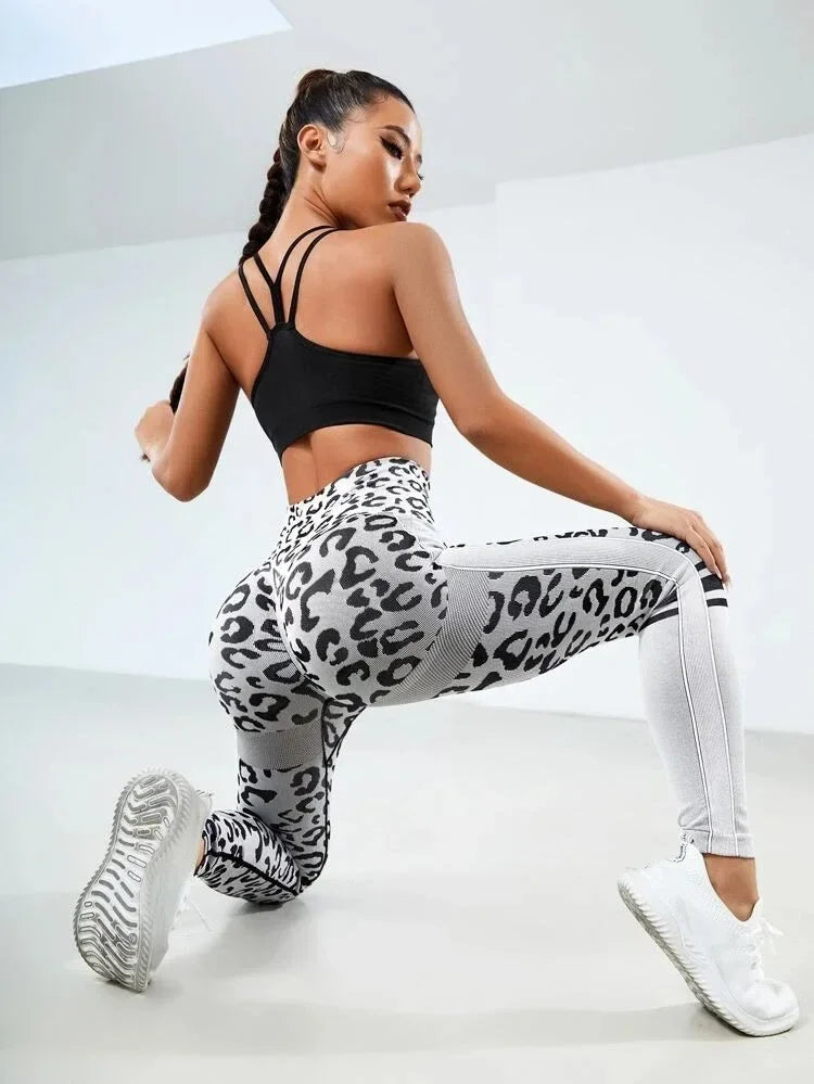 Women Leopard Seamless Yoga Pants High Waist Lifting Hip Tight Running Sports Leggings