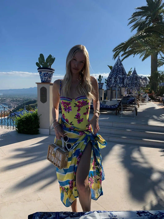 Underwire Push-Up Swimsuit with Skirt - High Leg Bathing Suit