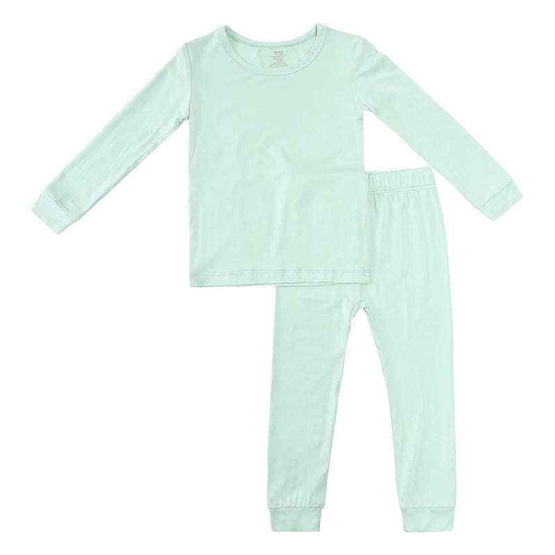 Bamboo Fibre Toddler Kids Boy Girl Pyjamas - Solid Hight Elasticity Breathable Sleepwear Loungewear Set For 9M-7T