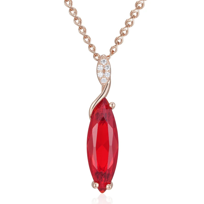 Women's  Oval Grey Crystal Pendant Necklace 585 Rose Gold Color With Natural Zircon