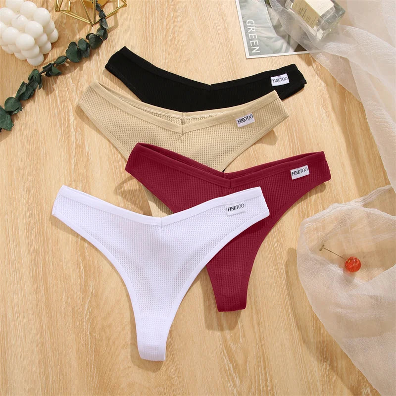 Women's Cotton Waffle Thongs 3-Piece Set - Low-Rise Comfortable Underwear