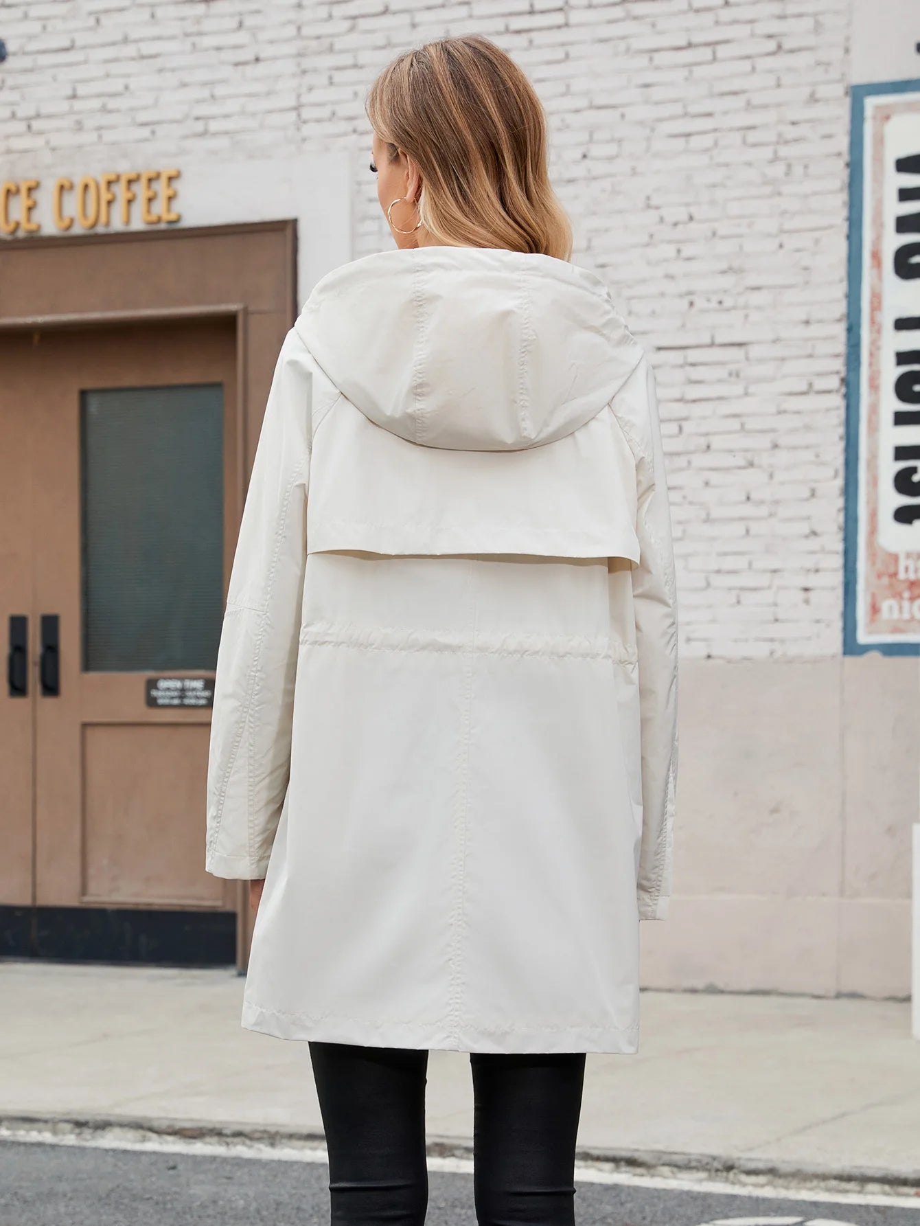 Hooded Trench Coat with Drawstring Waist