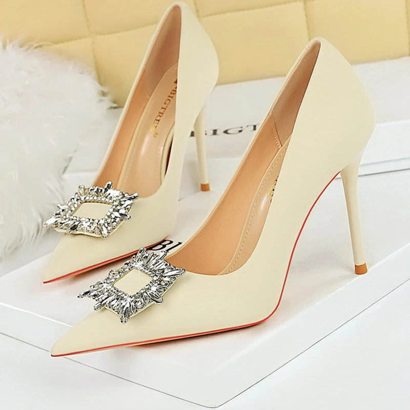 Women's Metal Rhinestone High Heels Silks Satins  Stilettos