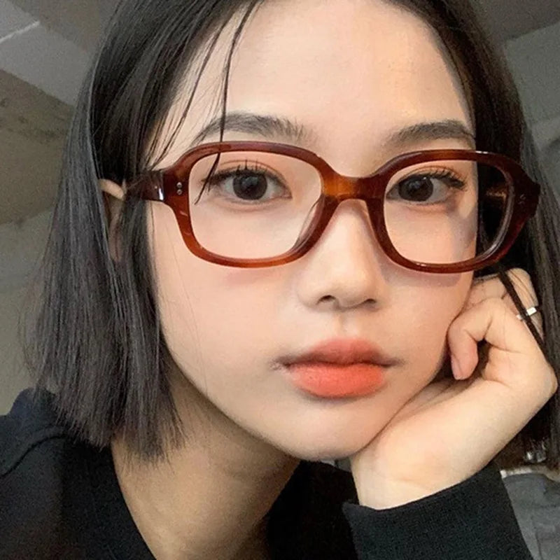 Retro Oval Glasses Frame - Modern Concave Design for Women