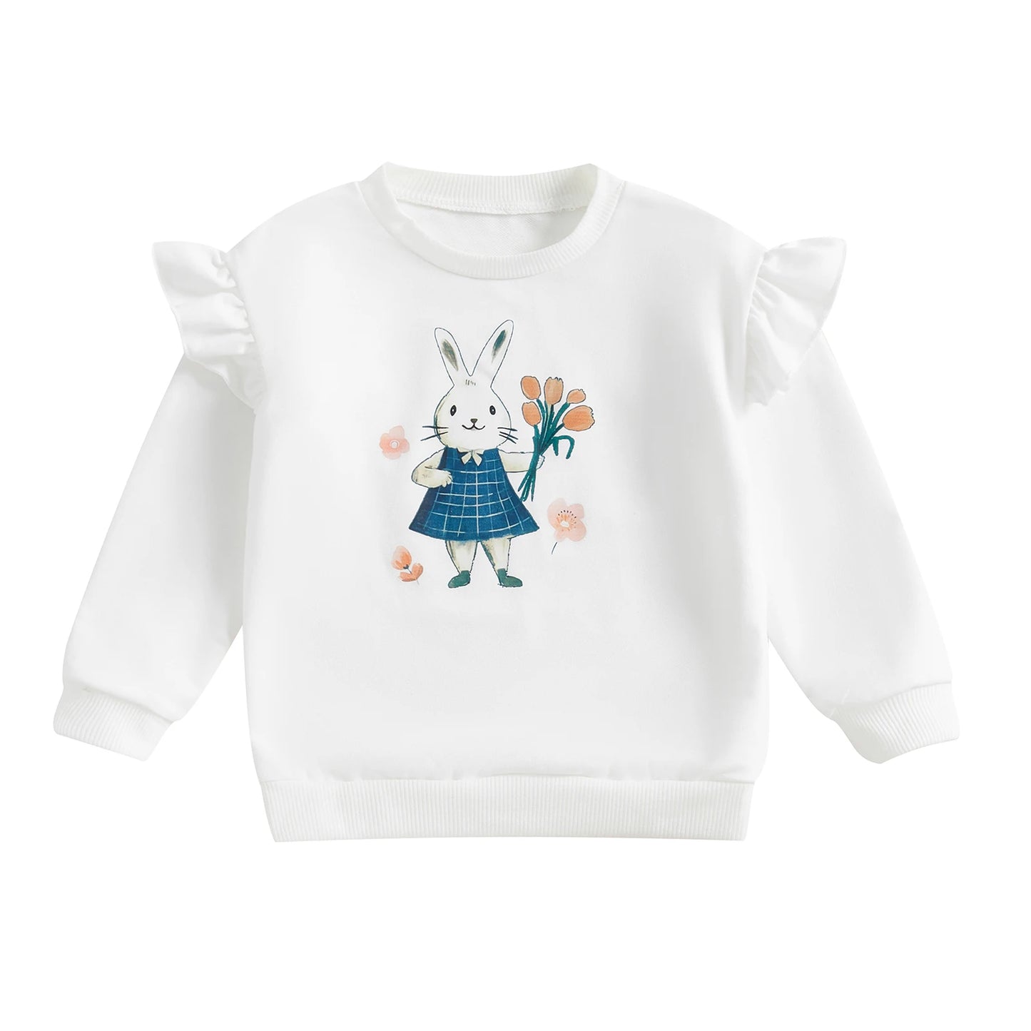 Girls' Easter Rabbit Print Sweatshirt - Long Sleeve Crew Neck Pullover