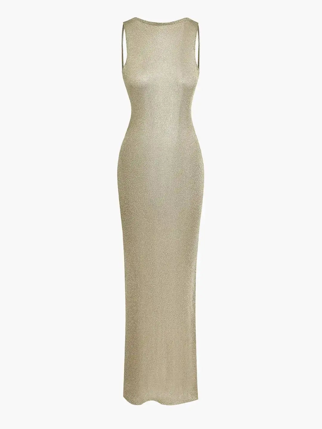 Women's Backless Slit Knit Maxi  Split Slim Naked Waist Hollow Out Cover Up Summer Beach Dress