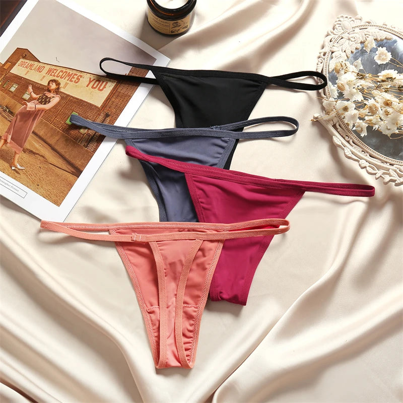 Women's Seamless Cotton Underwear - Low Waist Bikini & Thong Set
