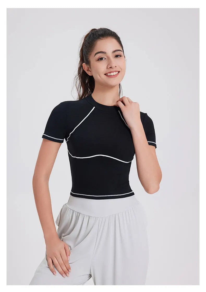 Women's Summer Short Sleeve Yoga Breathable Quick Dry Running Crop Top Slim Fit Gym Vest Sportswear Top