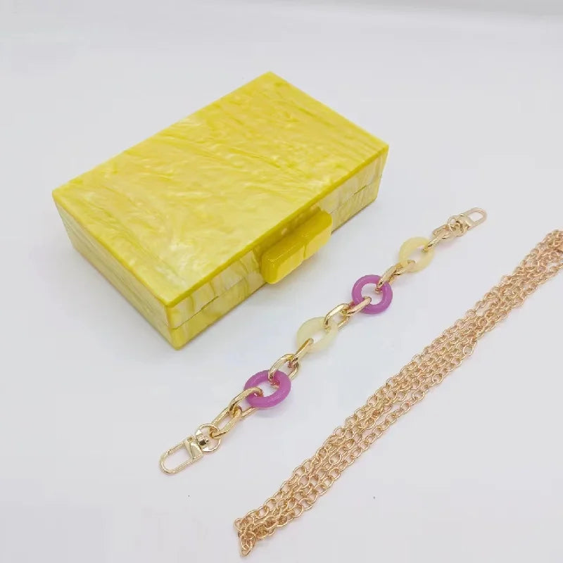 Yellow Pearl Acrylic Ladies Handbag - Casual Crossbody Shoulder Bag Wallet
