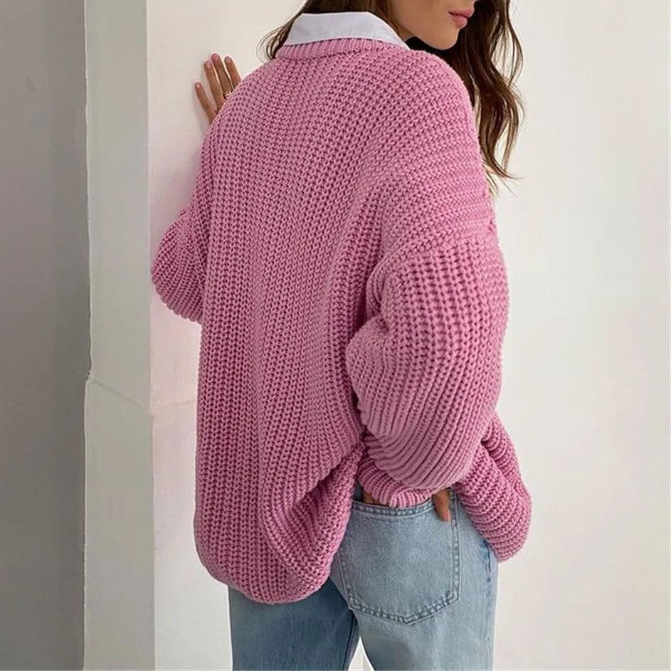 Women's Knitted Jersey Sweater - Long Sleeve Pullover Sweater