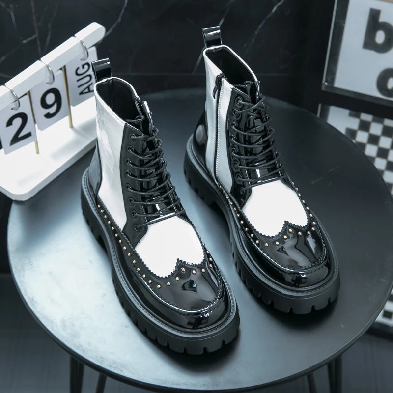 Platform Leather Boots - Men's Motorcycle Style Thick Sole Dress Sneakers
