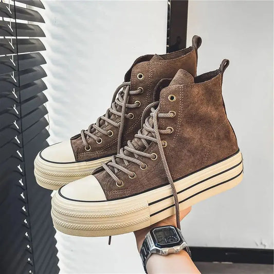 Men's Ankle Boots Classic High-cut Solid Suede Canvas platform Shoes