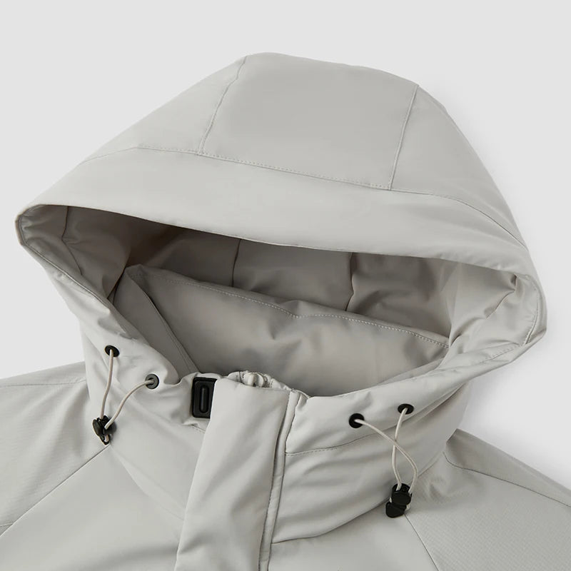 Mid-Length Down Jacket - Men's Color Block Hooded Winter Coat