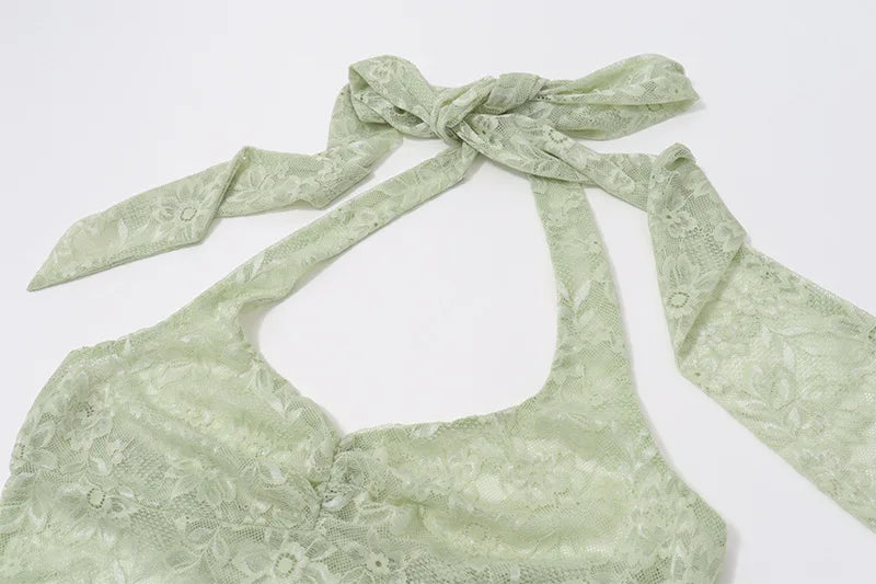 Women's Lace Halter Crop Top - Y2K Backless Sheer Summer Top