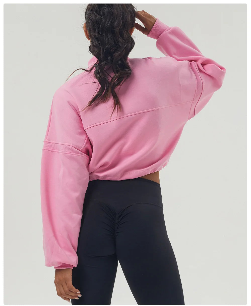 Women's Long Sleeve Loose Half Zipper Gym Breathable Running Top Fitness Workout Jacket