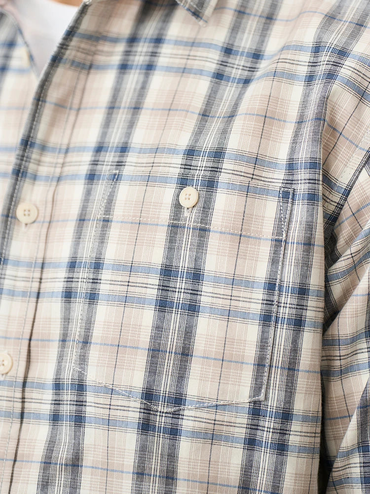 Men's  Premium Cotton Linen Plaid Shirt - 180gsm Oversize Casual