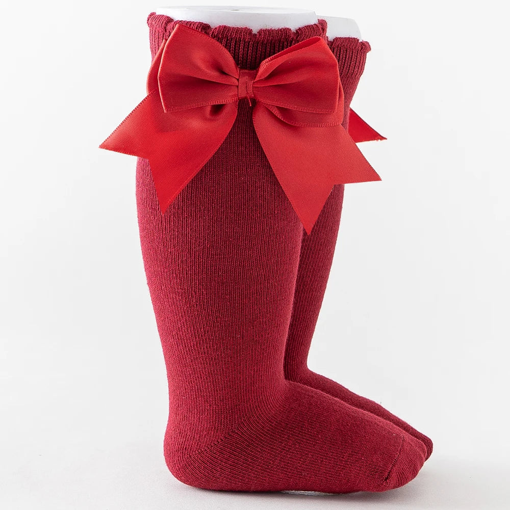 10 Colours Baby Girls Autumn Stockings 0-2Y Solid Mid-Calf Length with Bowknot