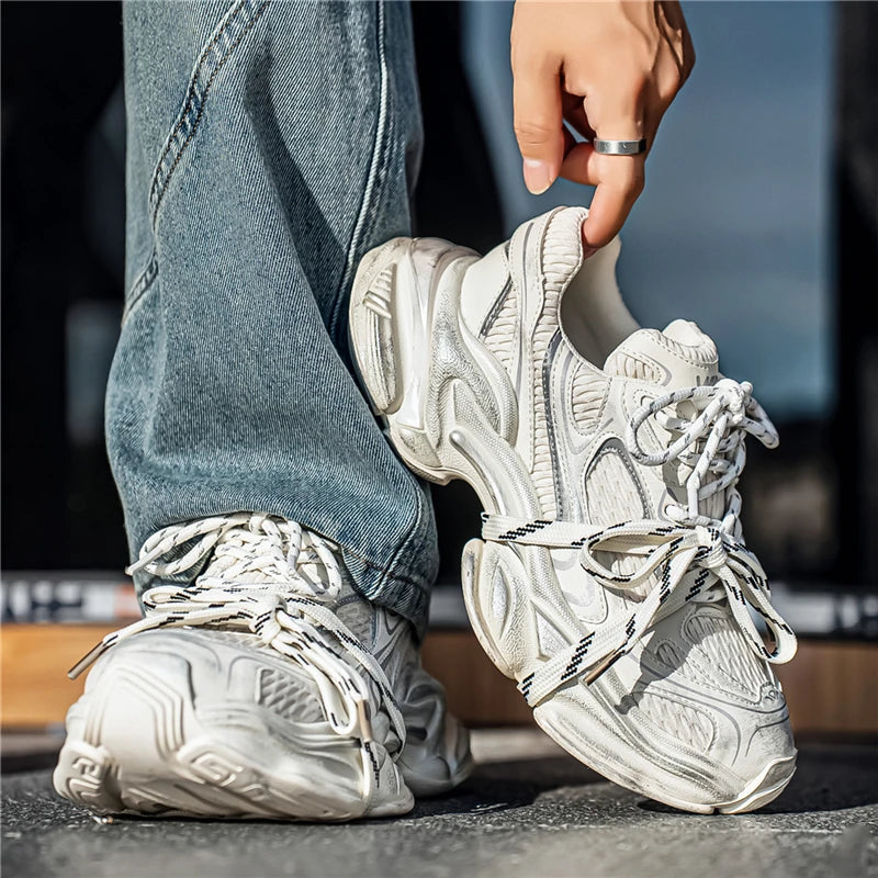 Men's Platform Sneakers - Double Lace Skateboard Running Shoes
