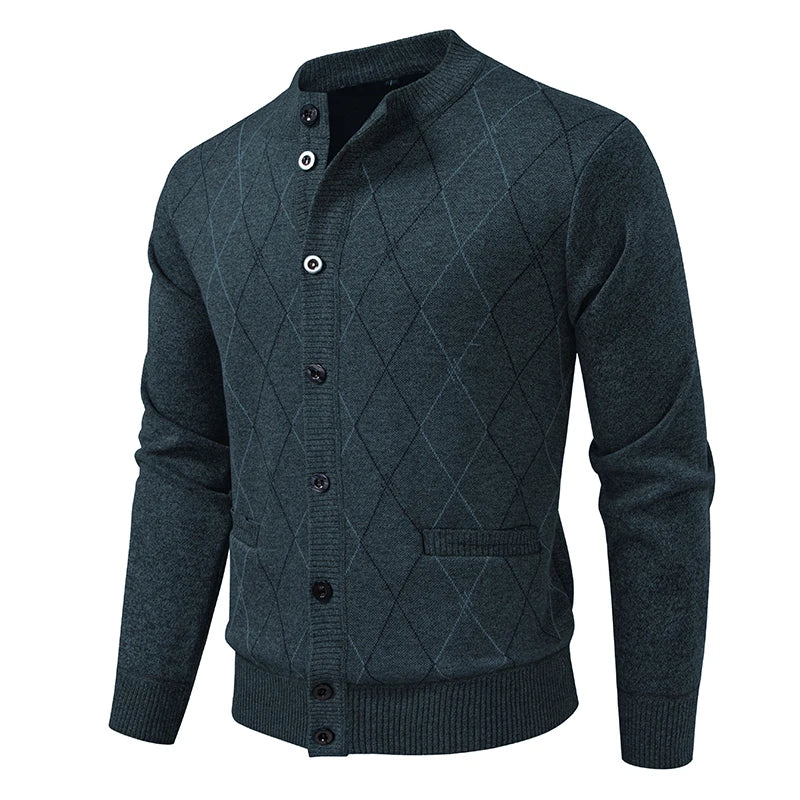 Men's Fleece Knit Cardigan - O-Neck Warm Casual Sweater Coat