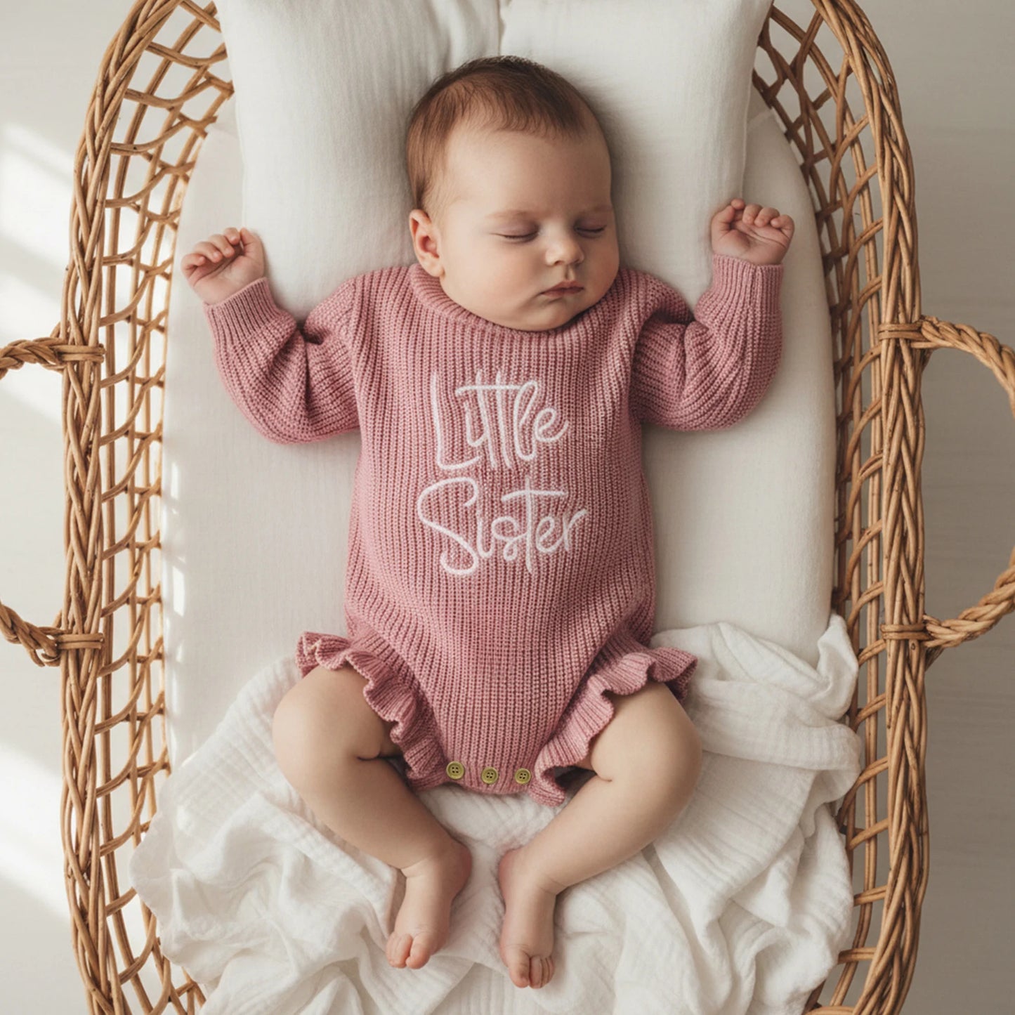 Letter Embroidery Long Sleeve Sweater Romper (0-12M)