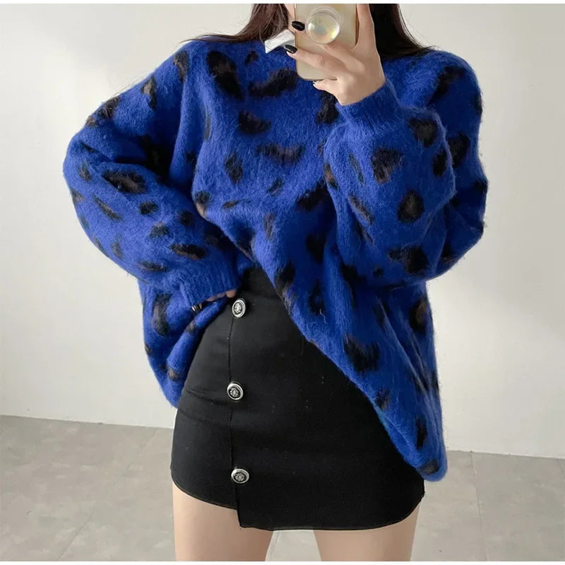 Women's Leopard Print Pullover Loose Oversized Sweater