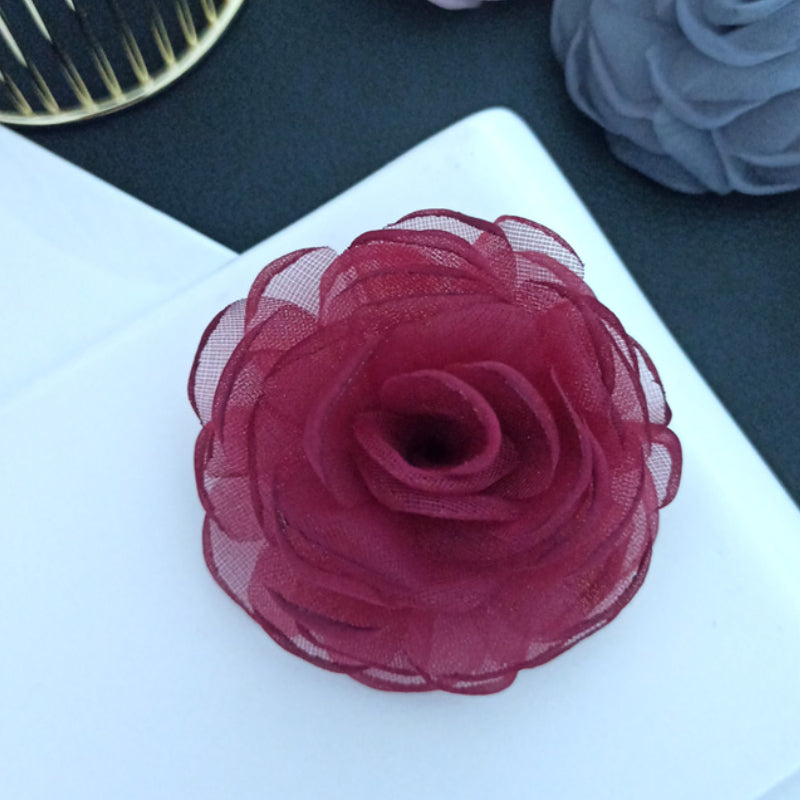 Elegant Fabric Silk Flower Brooch - Purple