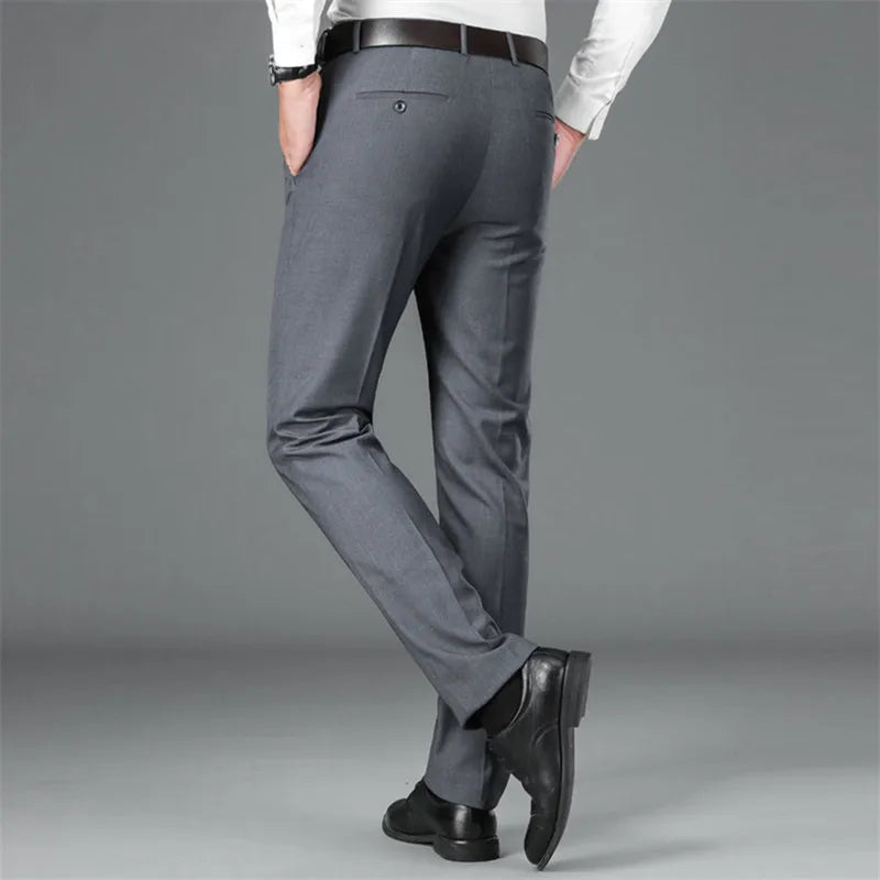 Men's Smart Casual Suit Trousers - Classic Straight Solid Colour Dress Pants for Spring Summer