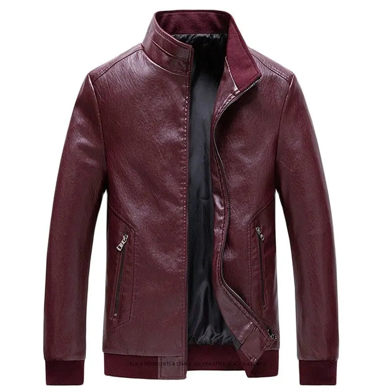Men's Motorcycle Jacket - Stand Collar PU Leather Biker Coat