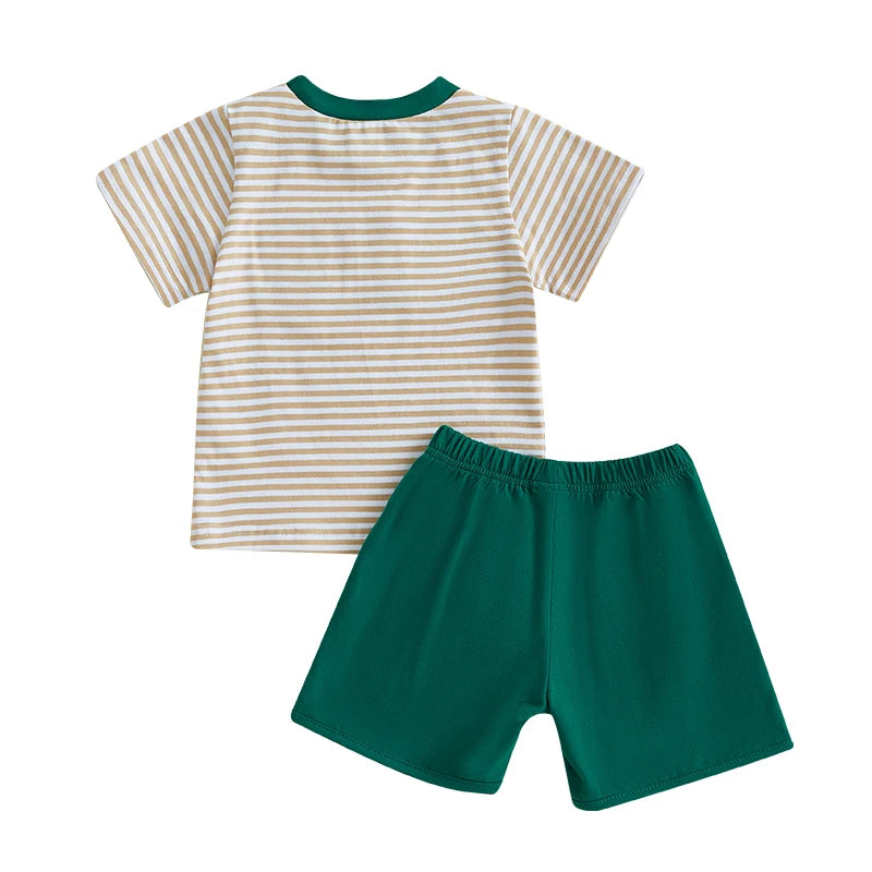 Toddler Baby Boys Farm Clothes Set - Tractor Embroidery T-shirt & Shorts 2pcs