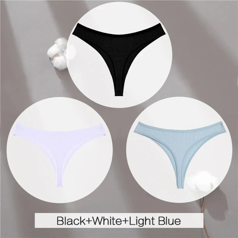 Women's Soft Cotton Thongs 3-Pack - Comfortable Low-Rise Underwear