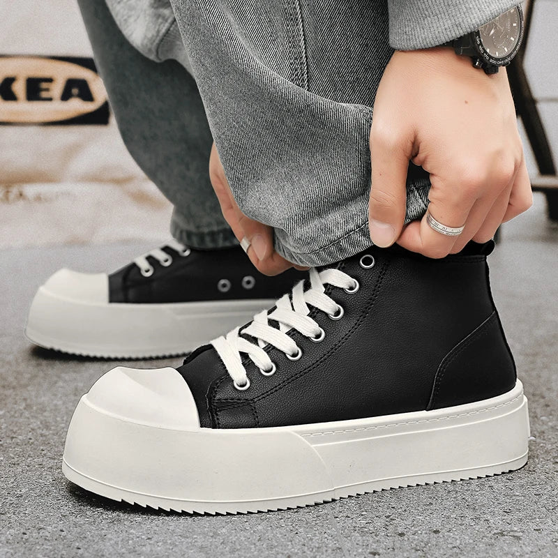 High-Top Platform Sneakers - Men's Leather Skateboard & Tennis Trainers