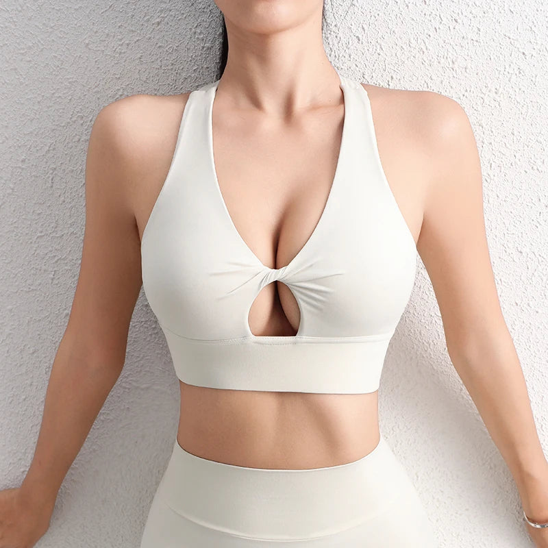 Halter Neck Yoga Crop Top Bra - Removable Chest Pad Elastic Breathable Sports Bra