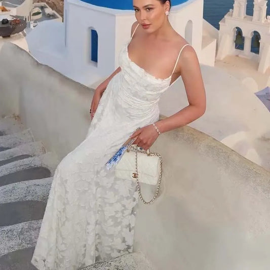 Backless Bandage Evening Dress - Elegant Jacquard A-Line Maxi Dress