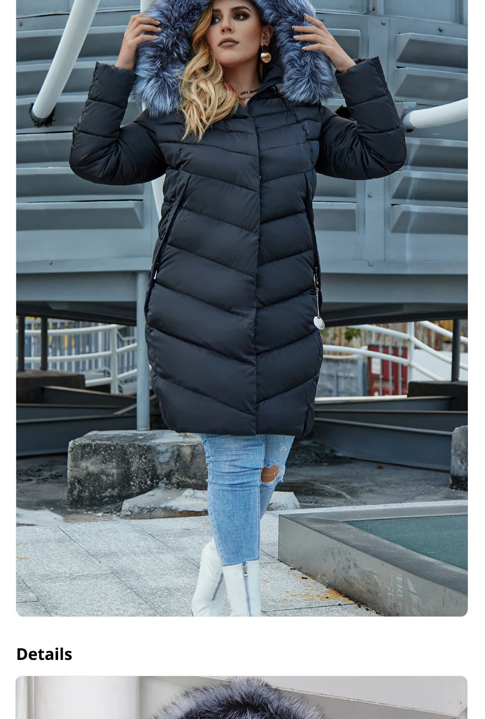 Plus Size Winter Down Jacket with Fur Collar