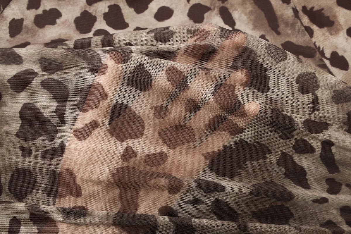 Women's Leopard Print Backless Mini Dress - V Neck Mesh Slip Coquette Summer Dress