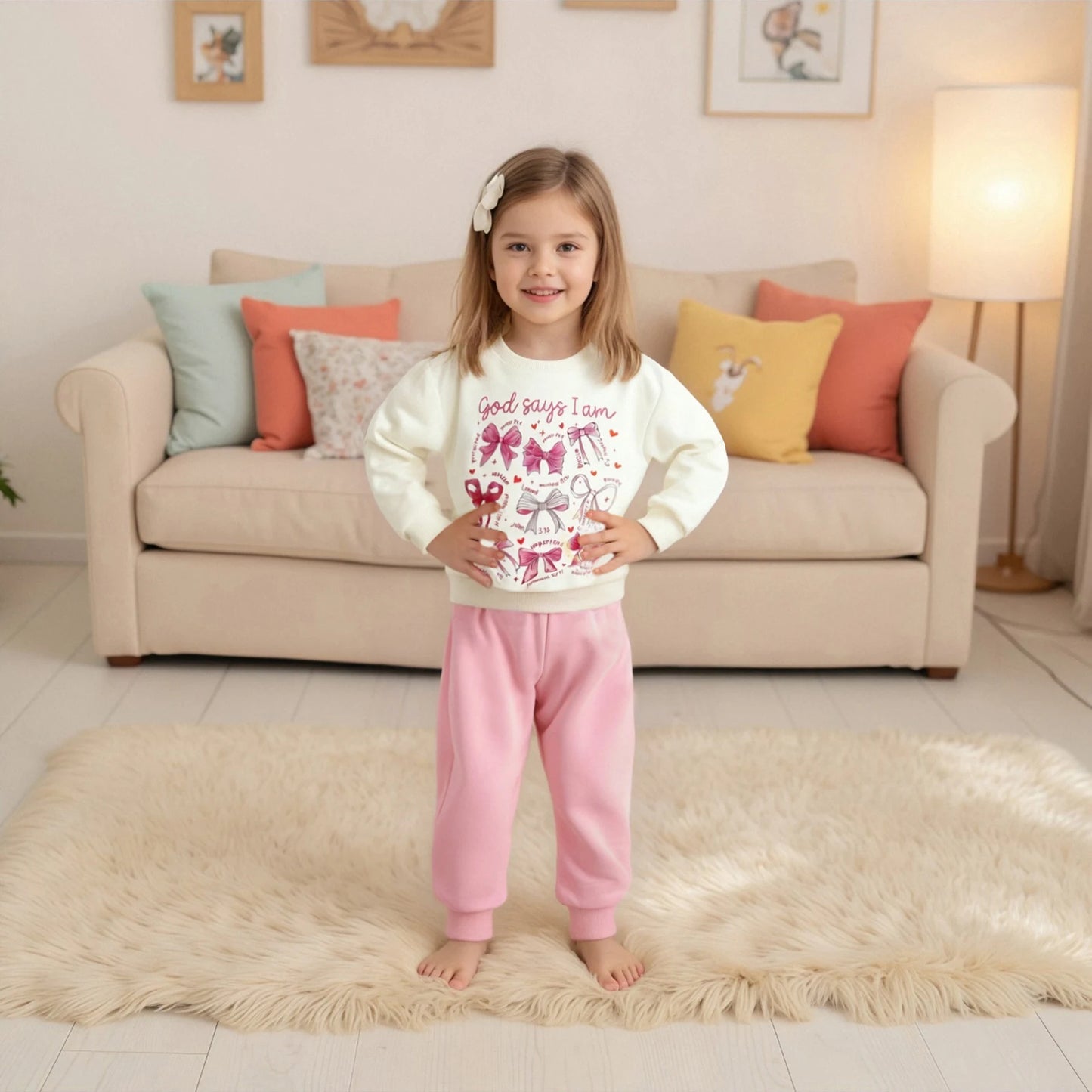 Baby Girls Fall Winter Clothes Set - Bow Letter Print Sweatshirt & Pants (0-3Y)