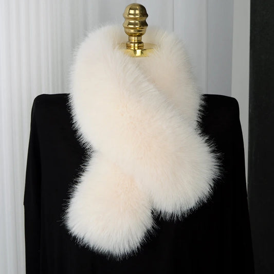 Women's Soft Faux Fur Scarf - Wraps Neck Warmer Luxury Fluffy Scarf Shawl