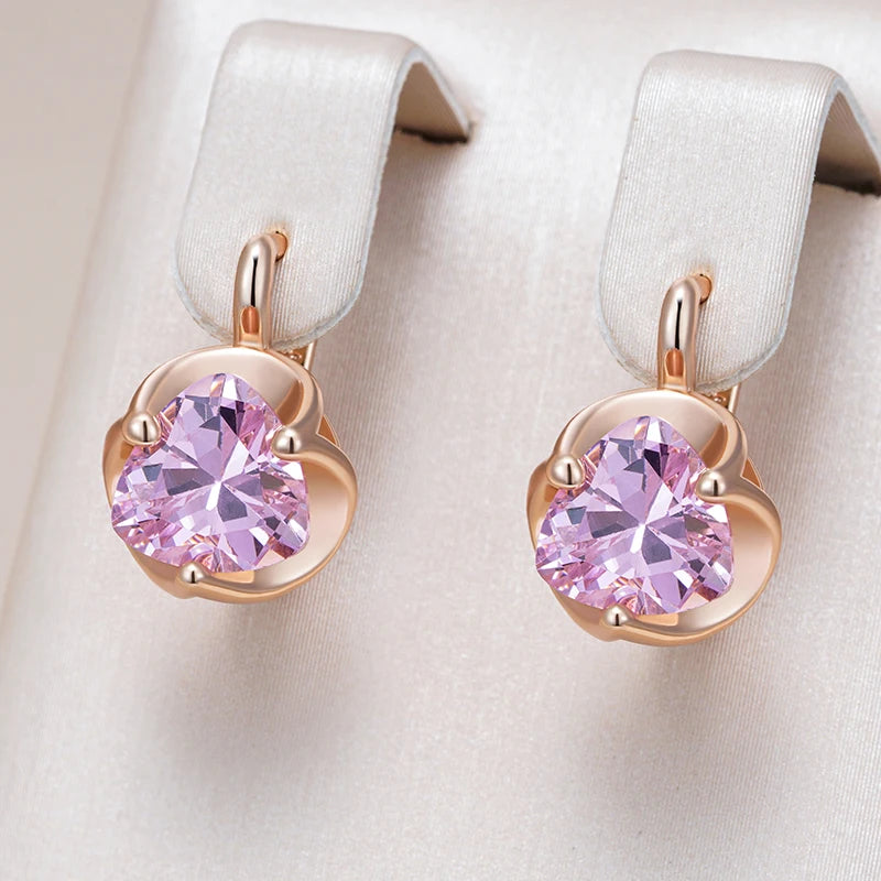 Women's 585 Rose Gold Kinel Pink Natural Zircon Earrings