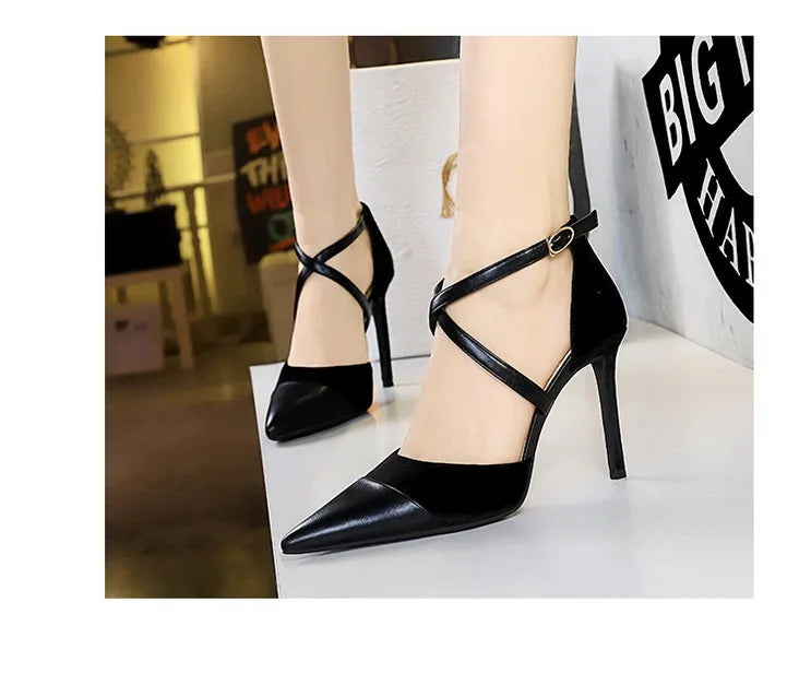 Women's 9 Cm Heels Hollow Cross Strap Heeled  Stilettos