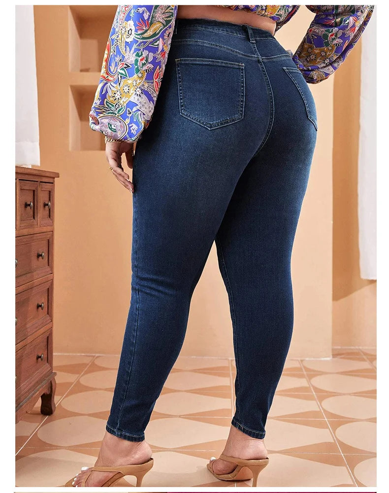 Women Plus Size Full Length High Waist Stretchy Pencil Curve Denim Jeans