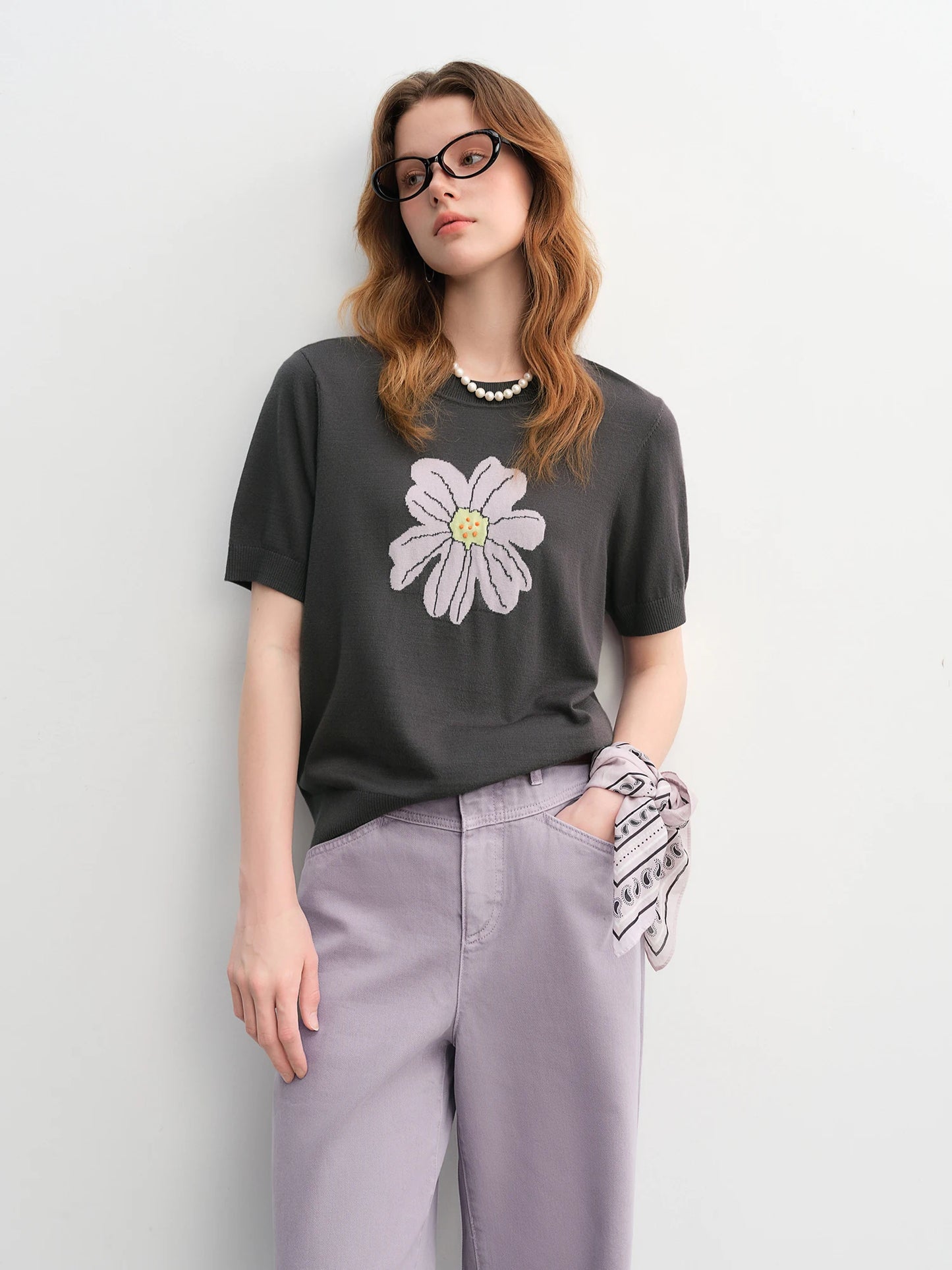 Women's Autumn Clothing Set - Long Sleeve Shirt & A-Line Skirt