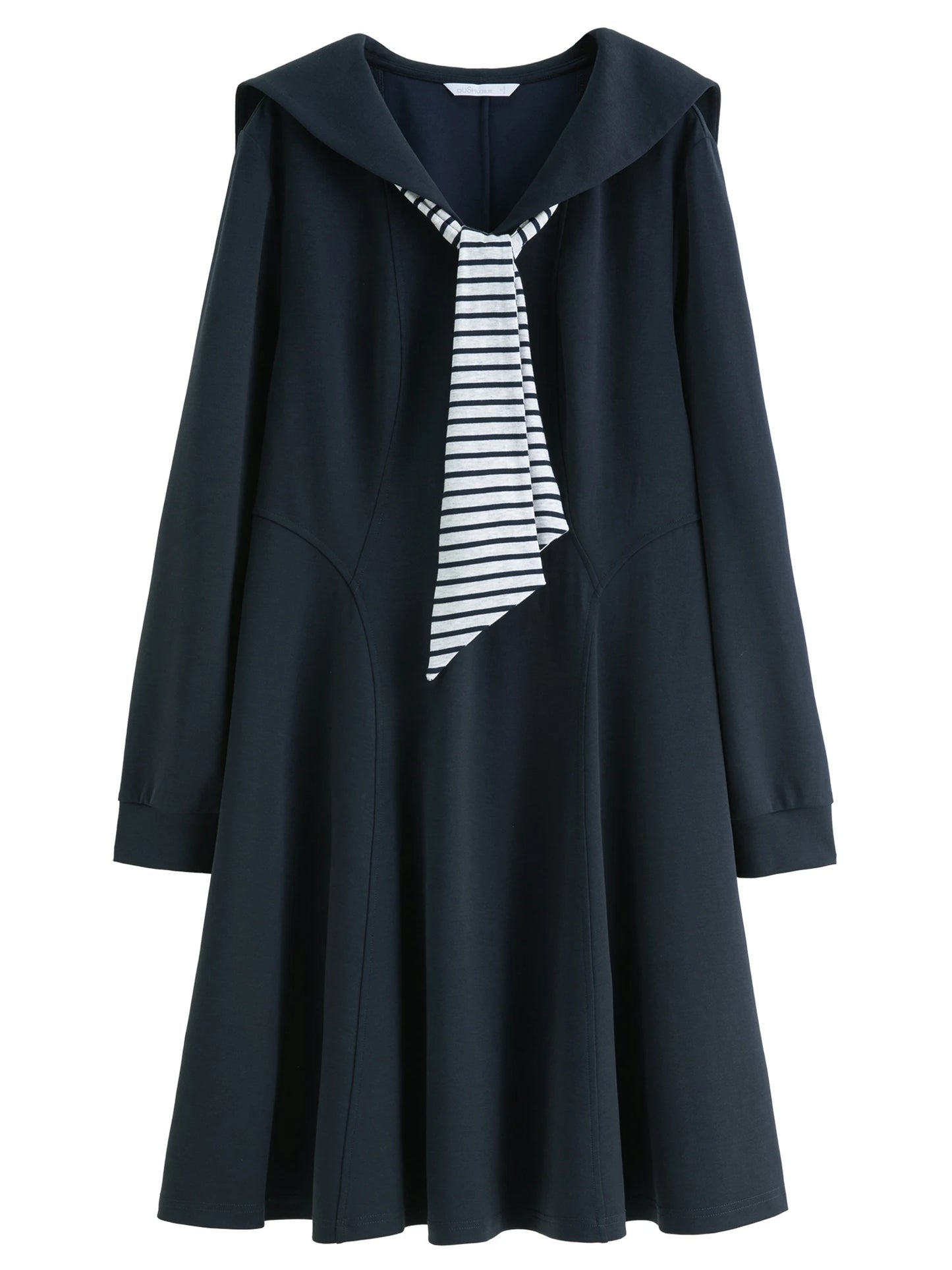 College Style Contrasting Color Wraparound V-Neck Long Dress